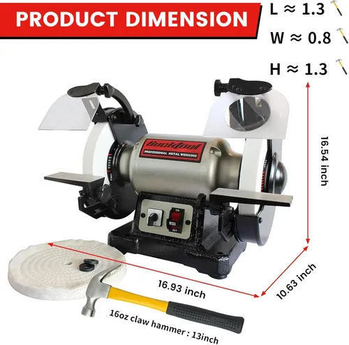 Miniatura 2 de BUCKTOOL Amoladora de banco de doble velocidad de 8 pulgadas y pulidor, amoladora de banco profesional de alta y baja velocidad con base de hierro