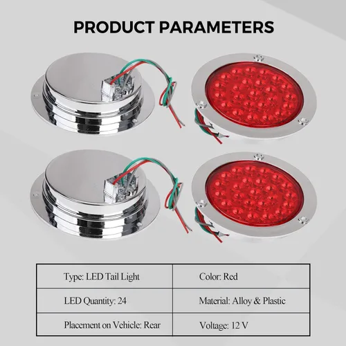 Miniatura 2 de BLACKHORSE-RACING 4PCS 4 luces redondas de 4" con 24 LED para freno/giro/cola trasera de camión remolque con ojal cromado, ajuste universal