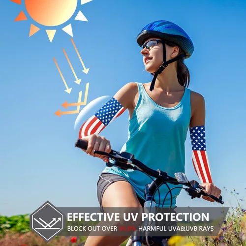 Miniatura 5 de JUNAN Mangas deportivas de compresión para brazos, 1 par de mangas de protección UV que absorben la Bandera de EE.UU