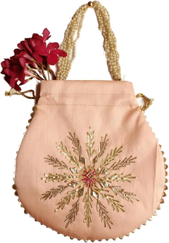 ANUVAN Bolso de mano étnico indio para mujer, bolso de mano para novia, batwa, perlas, asa de embrague, para mujer, fiesta nupcial, boda