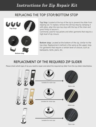 Miniatura 3 de Kit de reparación de cremallera de 105 piezas #3#5#8, reemplazo de cremallera con alicates de instalación para reparar abrigos, chaquetas, tiendas