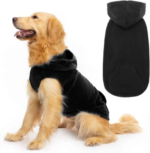 Miniatura 12 de EXPAWLORER - Sudadera de forro polar con capucha para perros, chaleco de suéter a cuadros para mascotas, ropa de otoño e invierno con anillo