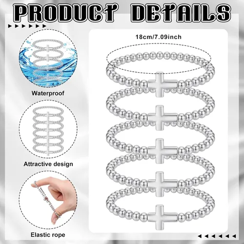 Miniatura 3 de Cross Bracelets for Women Christian Bracelets Bulk Beaded Religious Gifts Jesus Faith Bracelet Stretch Stackable Church Jewelry Gift Communion