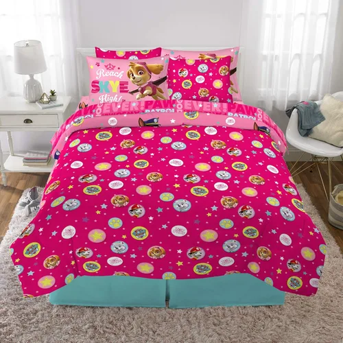 Miniatura 6 de Franco - Juego de ropa de cama para niñas Patrulla Canina, edredón y sábanas supersuaves con funda, 7 piezas, tamaño matrimonial, producto