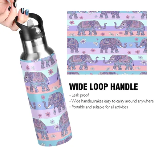 Miniatura 4 de Elephants Insulated Stainless Steel Water Bottle with Straw 20 Oz Leakproof Water Bottles, BPA-Free Sports Water Bottle with Straw