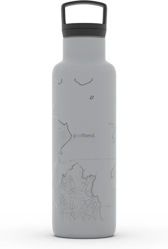 Miniatura 125 de Well Told Botella de agua aislada con mapa de Washington DC grabado, botella de acero inoxidable grabada (21 onzas, blanco) botella aislada de mapa