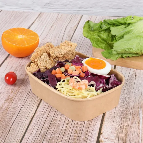Miniatura 4 de Cuencos de papel kraft desechables de 17 onzas con tapas, recipientes rectangulares para alimentos, cuencos de sopa, suministros de fiesta, cuencos