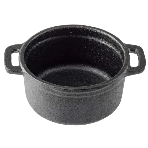 Miniatura 5 de TableCraft 10747 Cocotte, 8 onzas., con tapa & asas, de acero inoxidable perilla, hierro fundido, negro