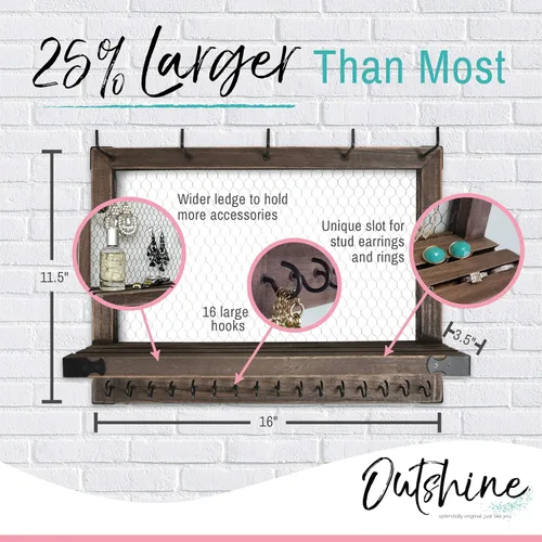 Miniatura 2 de OUTSHINE Organizador de joyas para colgar en la pared organizador de joyas rústico para colgar en la pared organizador de montaje en pared