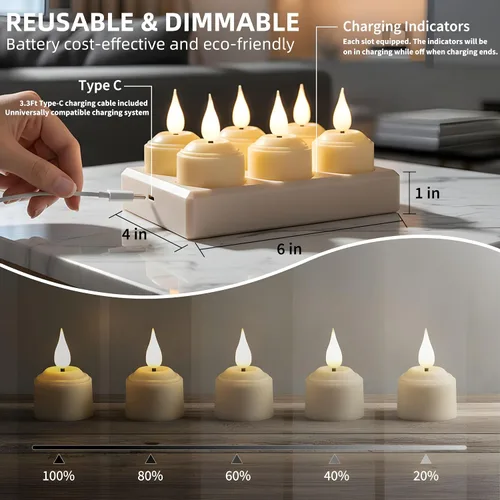 Miniatura 7 de Velas de té recargables sin llama con temporizador remoto y base de carga, velas LED que funcionan con pilas, velas USB para otoño, boda, Navidad