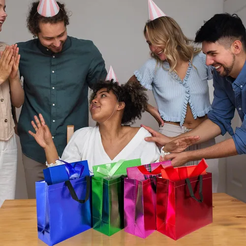 Miniatura 6 de GITMIWS Bolsas de regalo brillantes de 13 pulgadas con pañuelos, juego de 18 bolsas reutilizables de colores mixtos, tamaño grande, ideal como bolsa