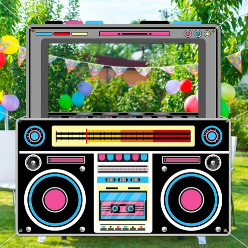 Miniatura 7 de Accesorios para cabina de fotos de radio para cabina de fotos retro de los 80 y 90, accesorios para cabina de fotos de boombox, pancartas de radio