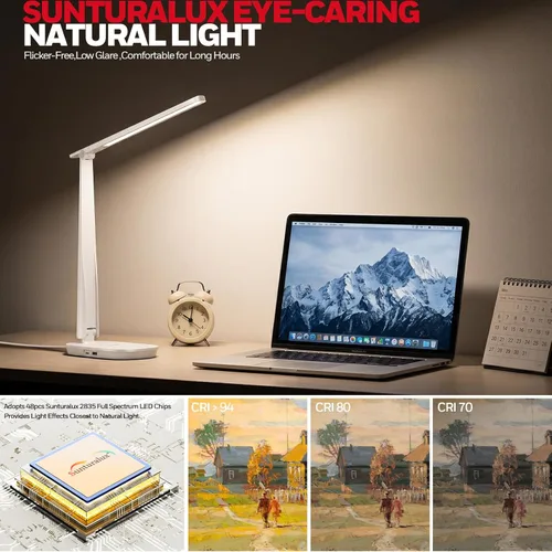 Miniatura 4 de Honeywell Lámpara de escritorio LED para oficina en casa, luz de lectura regulable con 4 modos de color, control táctil, puertos de carga USB-A