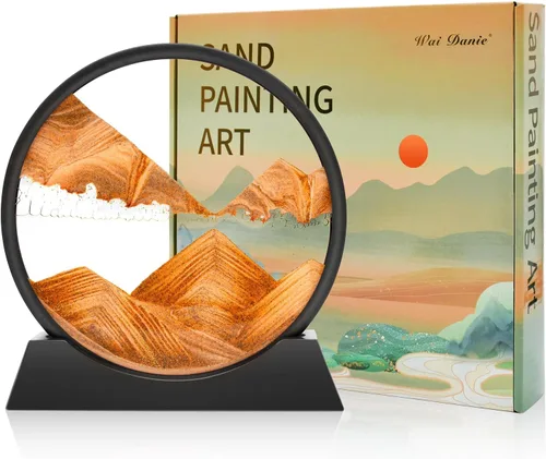 Wai Danie - Cuadro de arena movediza 3D con forma de reloj de arena de mar profundo, pintura de movimiento líquido con marco de arena fluida Oro