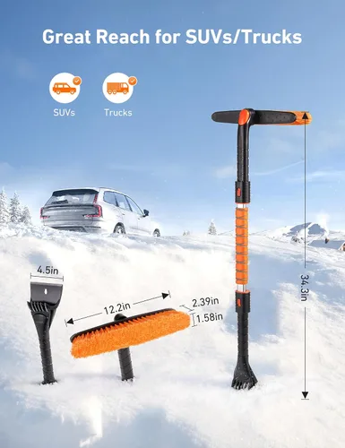 Miniatura 8 de AstroAI Raspadores de hielo de 39.37" para parabrisas de automóvil y cepillo de nieve con agarre de espuma y cabezal de cepillo giratorio de 360°