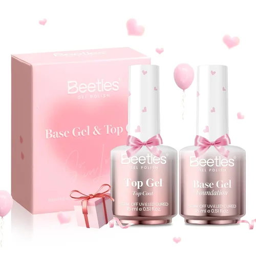 Miniatura 13 de Beetles 2 Piezas Juego de Base y Capa Superior de Gel Libre de Hema Sin Limpieza, Fórmula Suave Mejorada Capa Superior Brillante Esmalte de Uñas
