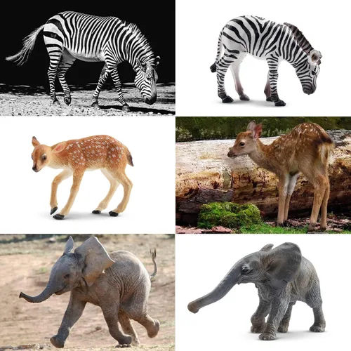 Miniatura 6 de Toymany 12 figuras de animales del bosque, figuras realistas de animales del bosque, juguetes incluyen elefante, león de montaña, jirafa y cachorros