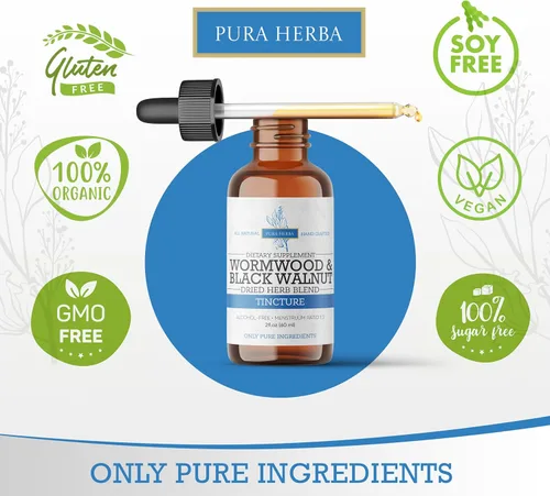Miniatura 2 de Pura Herba Tintura de hierbas de ajenjo y nogal negro Vegana, sin OMG, sin gluten, sin alcohol 2 oz de tintura orgánica a base de hierbas