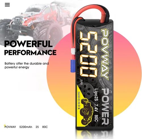 Miniatura 4 de Lipo Battery 5200mAh 80C 7.4V 2S RC - Carcasa rígida con enchufe EC3 para automóviles RC, camión RC, avión RC, helicóptero RC, dron, cuadricóptero