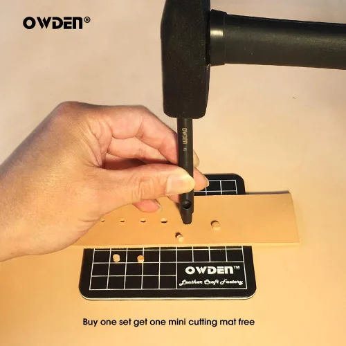 Miniatura 5 de OWDEN Juego profesional de 6 perforaciones de cuero, tamaño 0.039-0.197 in, negro, acero, manual, 6 agujeros, mini alfombrilla de corte gratis