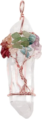 Miniatura 2 de Jovivi - Collar con dije de cuarzo de cristal natural envuelto en alambre con la forma de árbol de la vida de piedras preciosas, regalo ideal
