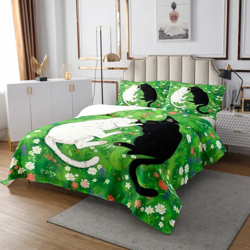 Miniatura 11 de Juego de colcha abstracta tamaño King para niños, niñas, color rojo, marrón, verde, juego de edredón de estilo retro, colcha de rayas cuadradas de 3