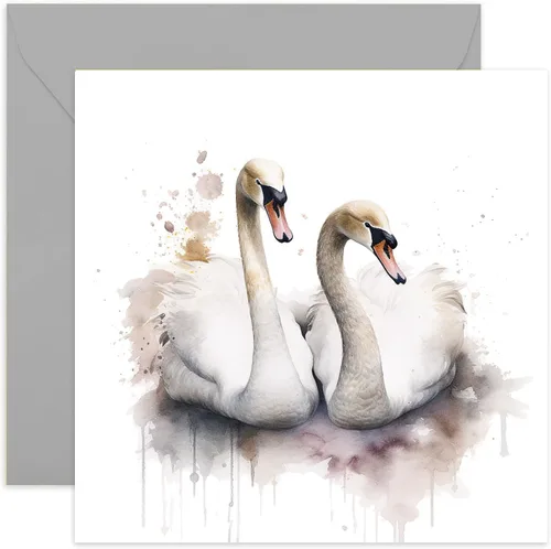 Old English Co. - Tarjeta de felicitación de cisnes de acuarela para cumpleaños, bonita tarjeta de aniversario de boda para esposa y esposo, tarjeta