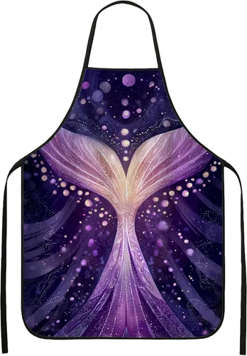 Delantales fantásticos para cocinar, diseño de sirena de fantasía violeta, delantal para adultos, delantal mágico artístico lavable para limpieza