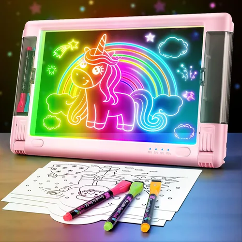 Tablero de dibujo LED recargable, 15 pulgadas, 9 modos de luz de color, almohadilla de escritura con luz de neón para niños, juguete de regalo de