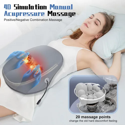 Miniatura 4 de Masajeador de espalda y cuello recargable con calor, almohada de masaje 4D de tejido profundo para aliviar el dolor, masajeador eléctrico