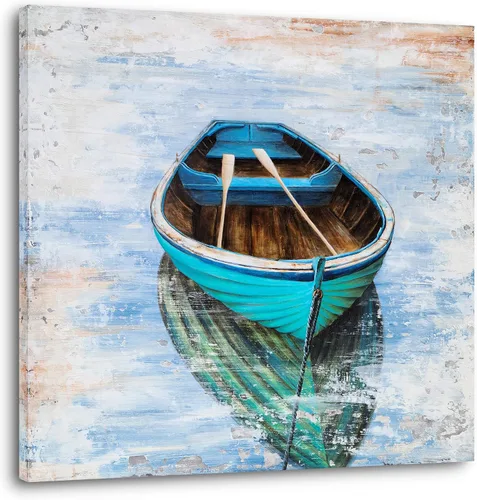 Miniatura 9 de YHSKY ARTS Lienzo decorativo para pared de bote de remos azul sereno: calma costera para la decoración de tu hogar