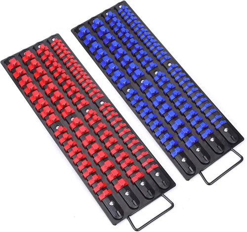CASOMAN Bandeja organizadora portátil de 80 piezas, juego de 2 piezas, azul y rojo, 1/4 pulgadas, 3/8 pulgadas, 1/2 pulgadas, organizador de