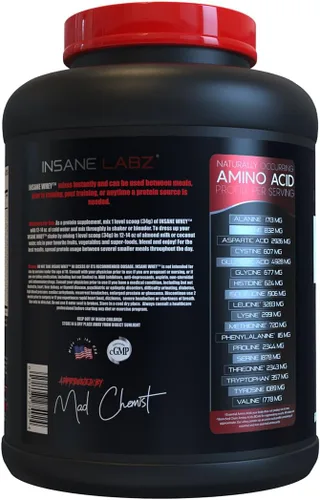 Miniatura 3 de Insane Labz Insane Whey, 100% Proteína de Suero para Construcción Muscular, Post Entrenamiento, Perfil de BCAA Amino, Ganador de Masa, Reemplazo
