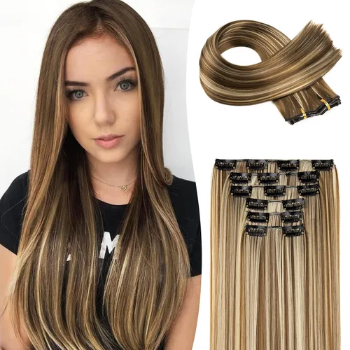 Miniatura 8 de LONAI 6 extensiones de cabello con clip, 24 pulgadas de largo, lacio, sintético, postizo para mujer, rubio ceniza natural
