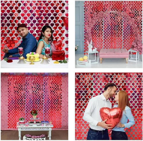 Miniatura 6 de AIBIIN Paquete de 2 cortinas de flecos de papel de aluminio de corazón rojo de 3.3 x 6.6 pies para el día de San Valentín, cortinas de fondo