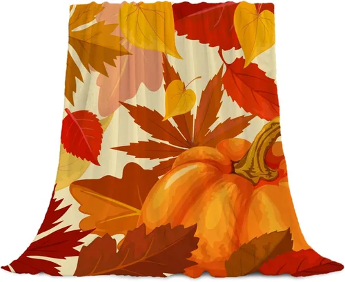 Miniatura 7 de YeeJu Manta decorativa de otoño, tamaño Queen, para Acción de Gracias, cosecha de otoño, lindas calabazas, para cama, sofá, grande, suave, Otoño-01