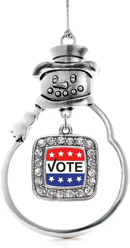 Miniatura 218 de Inspired Silver - Adorno de rodillo de reina - Adorno cuadrado de plata con muñeco de nieve con joyas de circonita cúbica