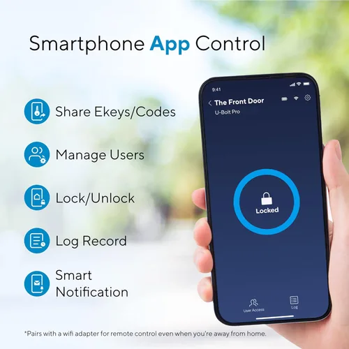 Miniatura 4 de ULTRALOQ Smart Lock U-Bolt Pro, 6 en 1 Cerradura de puerta de entrada sin llave con Bluetooth, huella digital biométrica y teclado, puerta de Negro