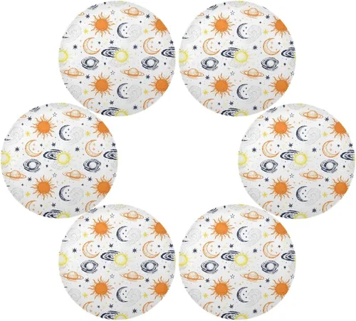 Miniatura 3 de Retro Sun and Moon Orange and White Rounds placemats Farmhouse Spring Decor 15x15 in individuales para mesa de comedor