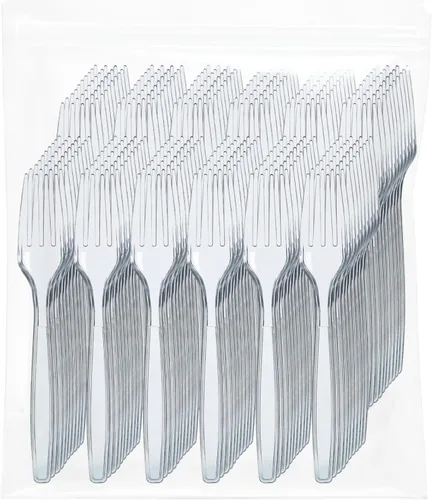 Miniatura 14 de Prestee 100 tenedores de plástico – Utensilios de cubiertos de plástico dorado resistentes de 7 pulgadas – Tenedores dorados elegantes y desechables