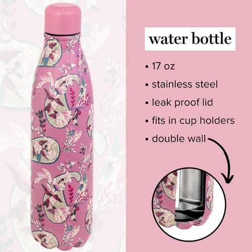 Miniatura 2 de Vera Bradley Botella de agua aislada de acero inoxidable, vaso de viaje de 17 onzas con tapa para deportes, gimnasio o escuela, estampado