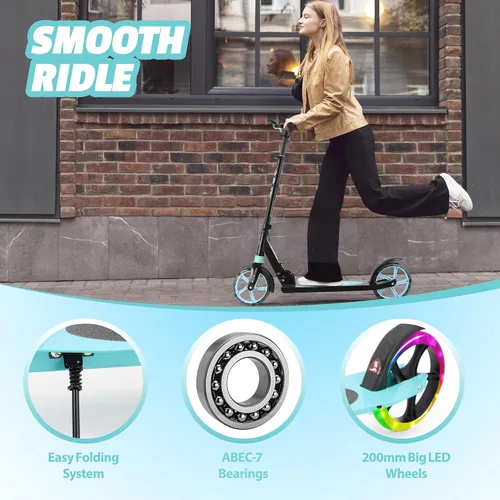 Miniatura 6 de Scooter para niños a partir de 8 años, adolescentes y adultos, scooter ligero con correa de transporte de altura ajustable equipado con freno