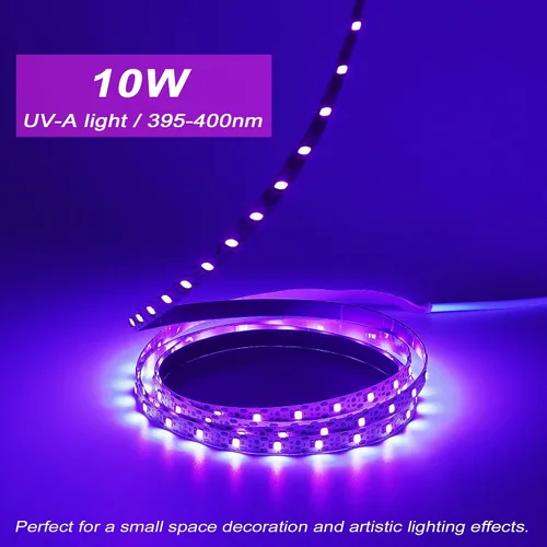 Miniatura 4 de Tira de luz negra USB, 6.6 pies, 10 W, luces LED UV, 395-400 nm, CC 5 V, 120 cuentas de lámpara, brillan en la oscuridad para Halloween, cumpleaños