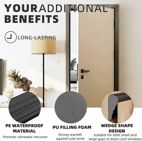 Miniatura 6 de 2 piezas de burletes para puertas en forma de cuña de 196", aislamiento para ventanas y puertas para invierno, cinta aislante autoadhesiva