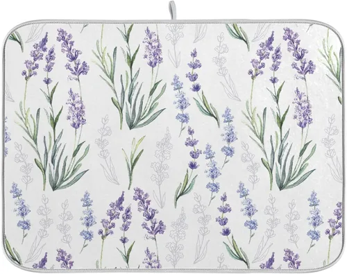 Miniatura 34 de Tapete de secado de platos de flores de fondo negro para encimera de cocina de 18 x 24 pulgadas, tapete de microfibra absorbente, tapete de secado