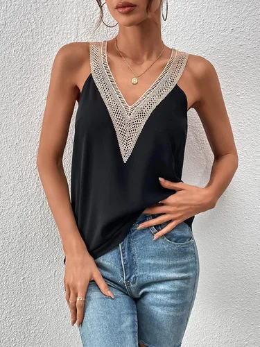 Miniatura 7 de SweatyRocks Camiseta sin mangas de encaje con cuello en V para mujer, casual, para verano