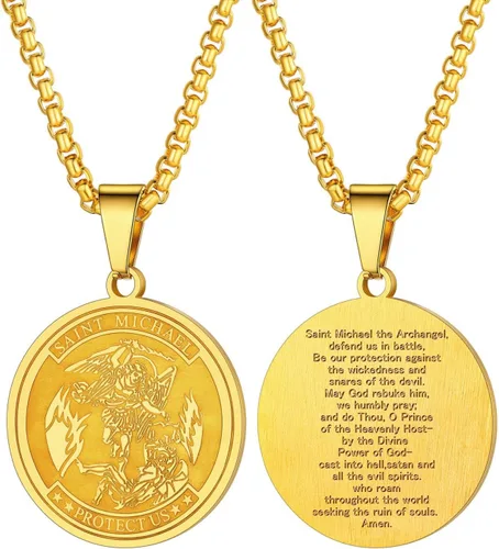 Miniatura 230 de U7 Saint Benedict/Michael Medal Necklace, 316L Stainless Steel Virgin Mary Necklace for Men Women, Bible Verse Protection Necklace Catholic