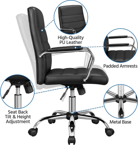 Miniatura 9 de Topeakmart Silla de oficina con respaldo medio, silla ejecutiva giratoria ajustable de piel sintética, color negro