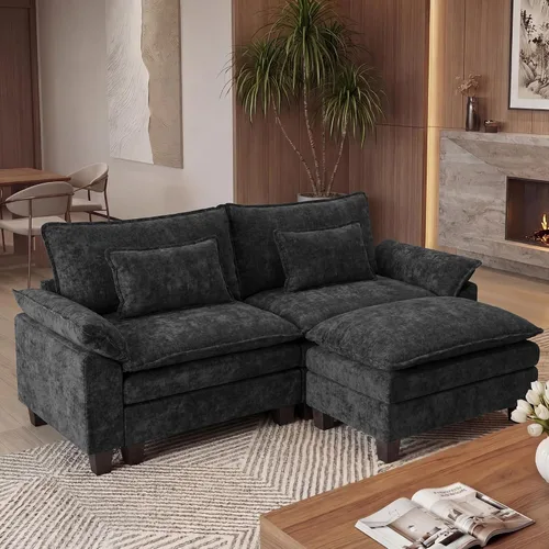 Miniatura 11 de URRED Cloud Couch Sofá Seccional Modular, Sofá Moderno en Forma de U de Asiento Profundo de 157", con 2 Otomanas y Almohadas, Sofás de Chenilla Azul