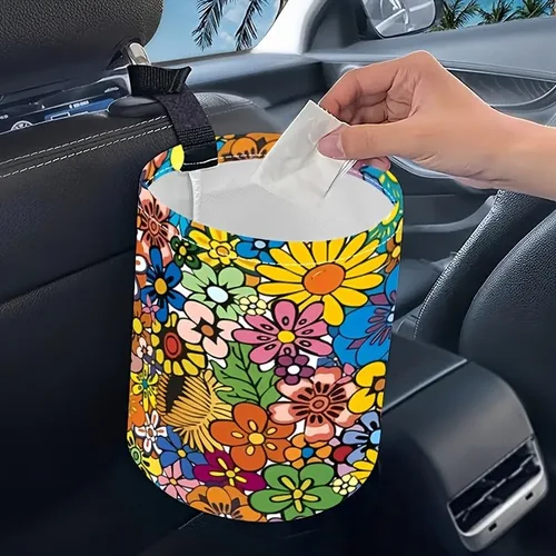 Miniatura 16 de Papelera portátil reutilizable impermeable para automóvil, organizador de vehículos multiusos, esenciales para viajes por carretera (abeja)